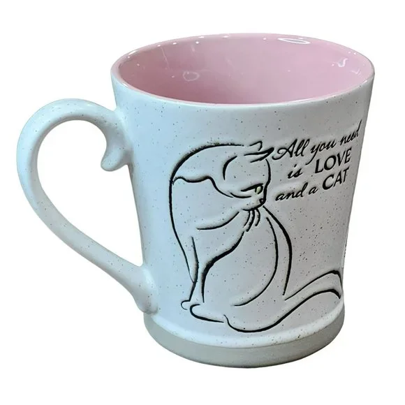 White And Pink Ceramic Cat Coffee Mug - All You Need Is Love And a Cat 16 Oz - Picture 4 of 16